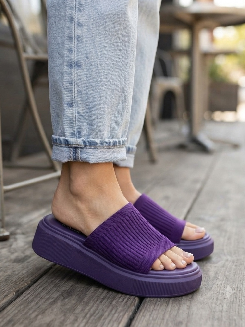 WANTED Purple Knit Strap Slide Sandals